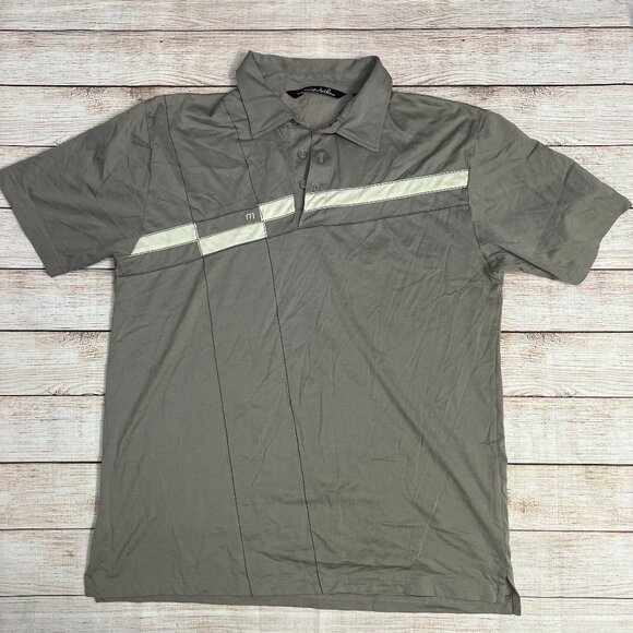 Travis Mathew Gray White Stripe Golf Polo Shirt Performance Men's Large - Picture 1 of 14